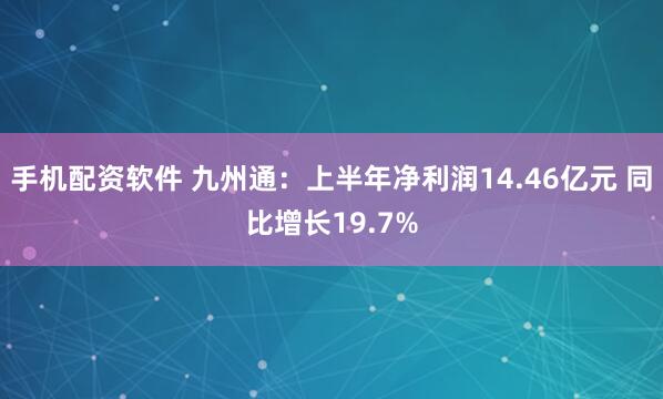 手机配资软件 九州通：上半年净利润14.46亿元 同比增长19.7%